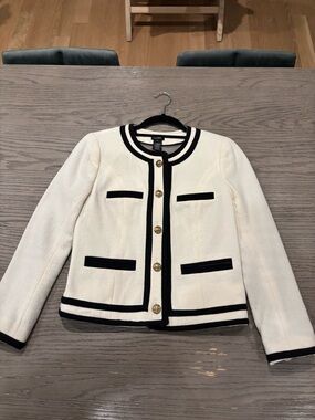 Chanel inspired J. Crew Cream Jacket with Black Trim and Gold Buttons